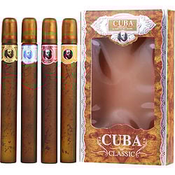 CUBA VARIETY by Cuba - 4 PIECE VARIETY WITH CUBA GOLD, BLUE, RED & ORANGE & ALL ARE EDT SPRAY 1.17 OZ