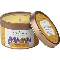 RELAXING AROMATHERAPY by Relaxing Aromatherapy-ONE 2.5x1.75 inch TIN SOY AROMATHERAPY CANDLE.  COMBINES THE ESSENTIAL OILS OF LAVENDER AND TANGERINE TO CREATE A FRAGRANCE THAT REDUCES STRESS.  BURNS APPROX. 15 HRS