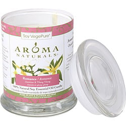 ROMANCE AROMATHERAPY by Romance Aromatherapy-ONE 3X3.5 inch MEDIUM GLASS PILLAR SOY AROMATHERAPY CANDLE.  COMBINES THE ESSENTIAL OILS OF YLANG YLANG & JASMINE TO CREATE PASSION AND ROMANCE.  BURNS APPROX. 45 HRS. - U