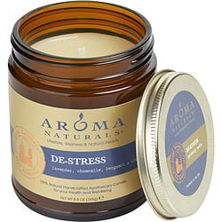 DE STRESS AROMATHERAPY by -ONE 3 X 3 inch JAR AROMATHERAPY CANDLE.  COMBINES THE ESSENTIAL OILS OF LAVENDER, CHAMOMILE, BERGAMOT & CLARY SAGE.  BURNS APPROX.  50 HRS.