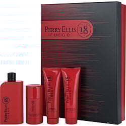 PERRY ELLIS 18 FUEGO by Perry Ellis-EDT SPRAY 3.4 OZ & AFTERSHAVE BALM 3 OZ & DEODORANT STICK 2.75 OZ & SHOWER GEL 3 OZ