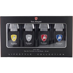 LAMBORGHINI VARIETY by Tonino Lamborghini-4 PIECE VARIETY WITH PRESTIGIO & MITICO & INTENSO & ACQUA AND ALL ARE EDT 0.5 OZ