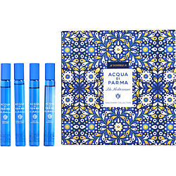 ACQUA DI PARMA BLUE MEDITERRANEO VARIETY by Acqua di Parma - 4 PIECE VARIETY WITH MIRTO DI PANAREA & BERGAMOTTO DI CALABRIA & FICO DI AMALFI & ARANCIA DI CAPRI AND ALL ARE ROLL ON 0.3 OZ MINI