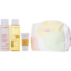 Clarins by Clarins-Cleansing Milk 200ml + Toning Lotion 200ml + Comfort Scrub 15ml --3pcs + bag