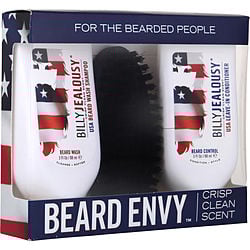 BILLY JEALOUSY by Billy Jealousy-Beard Envy Kit Crisp Clean Scent: USA Beard Wash Shampoo + USA Beard Control Conditioner + Reinforced Boar Bristle Brush --2x88ml/3oz + Brush