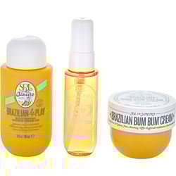 Sol De Janeiro by Sol De Janeiro-Bum Bum Jet Set: Brazilian Bum Bum Cream 1.7oz + Brazilian 4 Play Moisturizing Shower Cream-Gel 3oz & Brazilian Crush Cheirosa 62 Hair & Body Mist 1oz