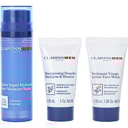 Clarins by Clarins - men Super Moisture Balm 50ml + Active Fash Wash 30ml + Shampoo 30ml --3pcs