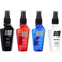 BOD MAN VARIETY by Parfums de Coeur - 4 PAK WITH BLACK & MOST WANTED & REALLY RIPPED ABS & WORLD CLASS AND ALL ARE FRAGRANCE BODY SPRAY 1.8 OZ