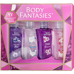 BODY FANTASIES VARIETY by Body Fantasies - 4 PIECE SET WITH JAPANESE CHERRY BLOSSOM & FRESH WHITE MUSK & TWILIGHT MIST & SWEET SUNRISE AND ALL ARE BODY SPRAY 1.7 OZ