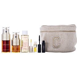 Clarins by Clarins - Double Serum Face and Eye Revitalizers: Double Serum 1 oz + Double Serum Eye 0.6oz + Total Cleansing Oil 1.6oz +Lip Comfort Oil 01 honey 0.04oz + Wonder Perfect Mascara 4D 0.1oz --5pcs+Pouch