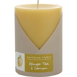 GINGER TEA & LEMON by Northern Lights - ONE 3x4 inch PILLAR CANDLE.  BURNS APPROX. 80 HRS.