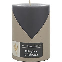 WHISKEY & TOBACCO by Northern Lights - ONE 3X4 INCH PILLAR CANDLE.  BURNS APPROX. 80 HRS.