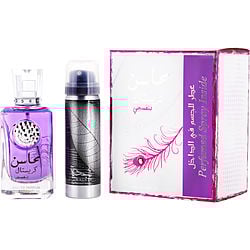 LATTAFA MAHASIN CRYSTAL VIOLET by Lattafa - EAU DE PARFUM SPRAY 3.4 OZ & DEODORANT SPRAY 1.7 OZ