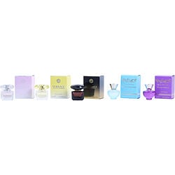 VERSACE VARIETY by Gianni Versace - 5 PIECE UNISEX MINI VARIETY WITH DYLAN TURQUOISE & BRIGHT CRYSTAL & YELLOW DIAMOND & DYLAN PURPLE POUR FEMME EDP & ECRYSTAL NOIR AND ALL ARE EDT 0.17 OZ MINIS